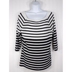 Chico's Pullover Sweater Size 1 Medium‎ (8/10) Black & White Striped 3/4 Sleeves